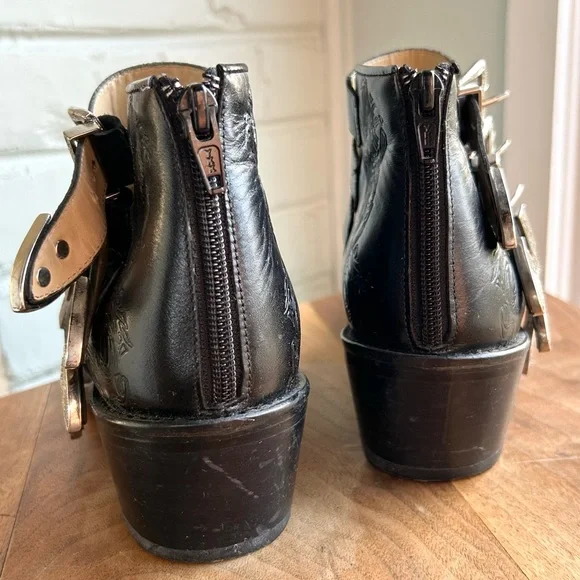 Toga Pulla Buckled Cutout Leather Ankle Boots Black 38 8